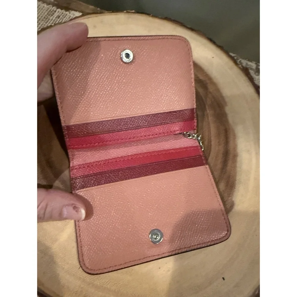 Coach card case ID Window wallet In Taffy Pink Snap Closure Keychain
